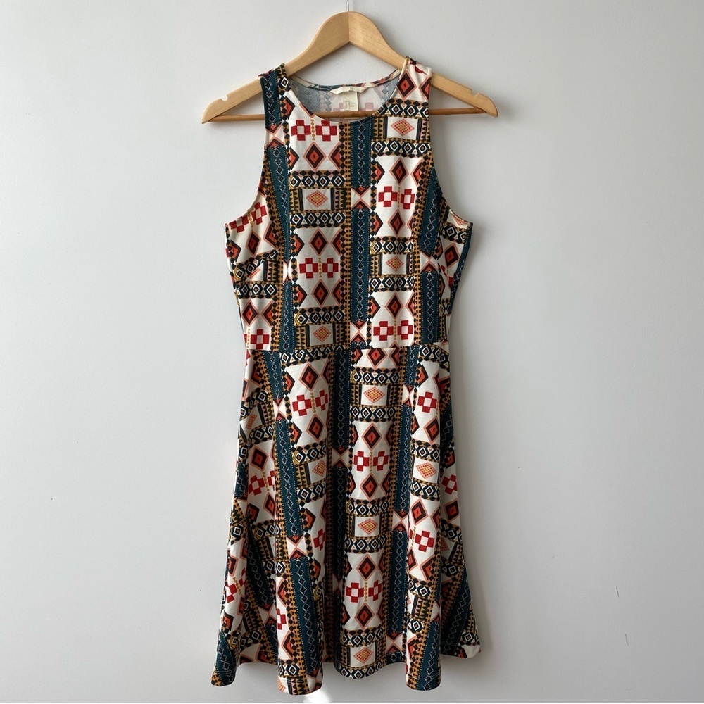 H&M Geometric Print Ballet Neck Fit And Flare Dress